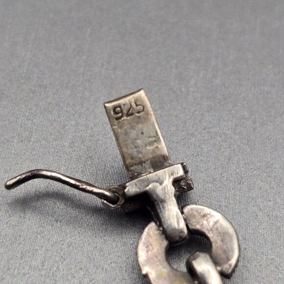 VTG Sterling Silver Garnet & Marcasite Link Bracelet 7.5" RF Hallmark Box Clasp - Picture 9 of 14